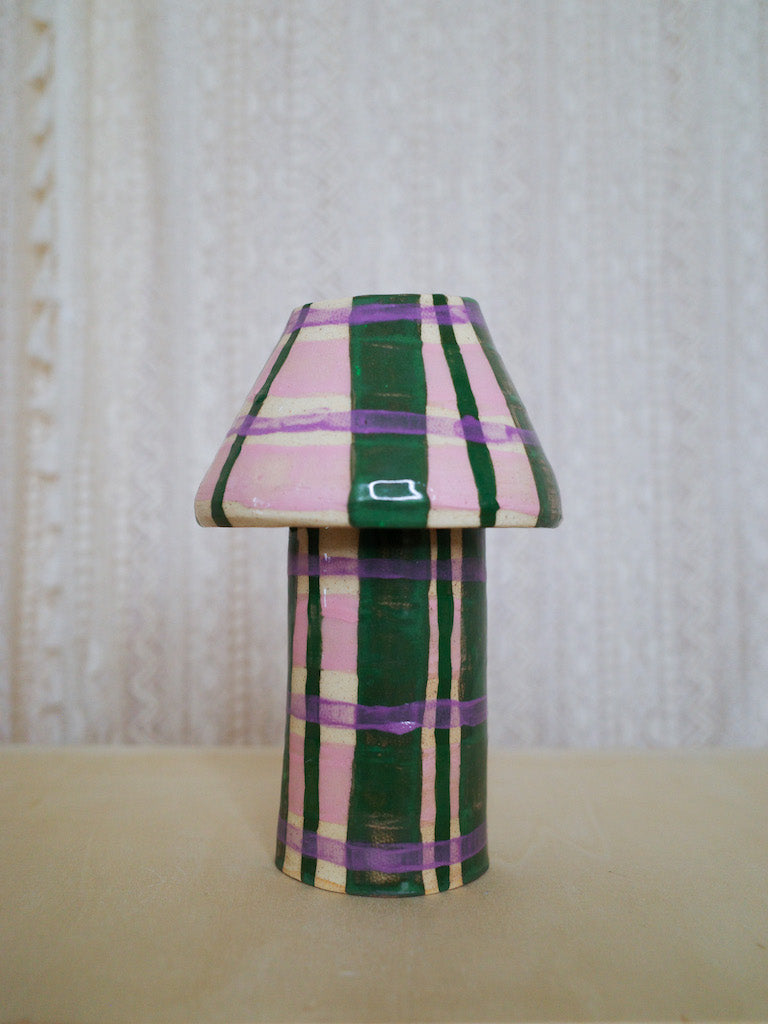 Pink + Green Plaid Ceramic Lamp