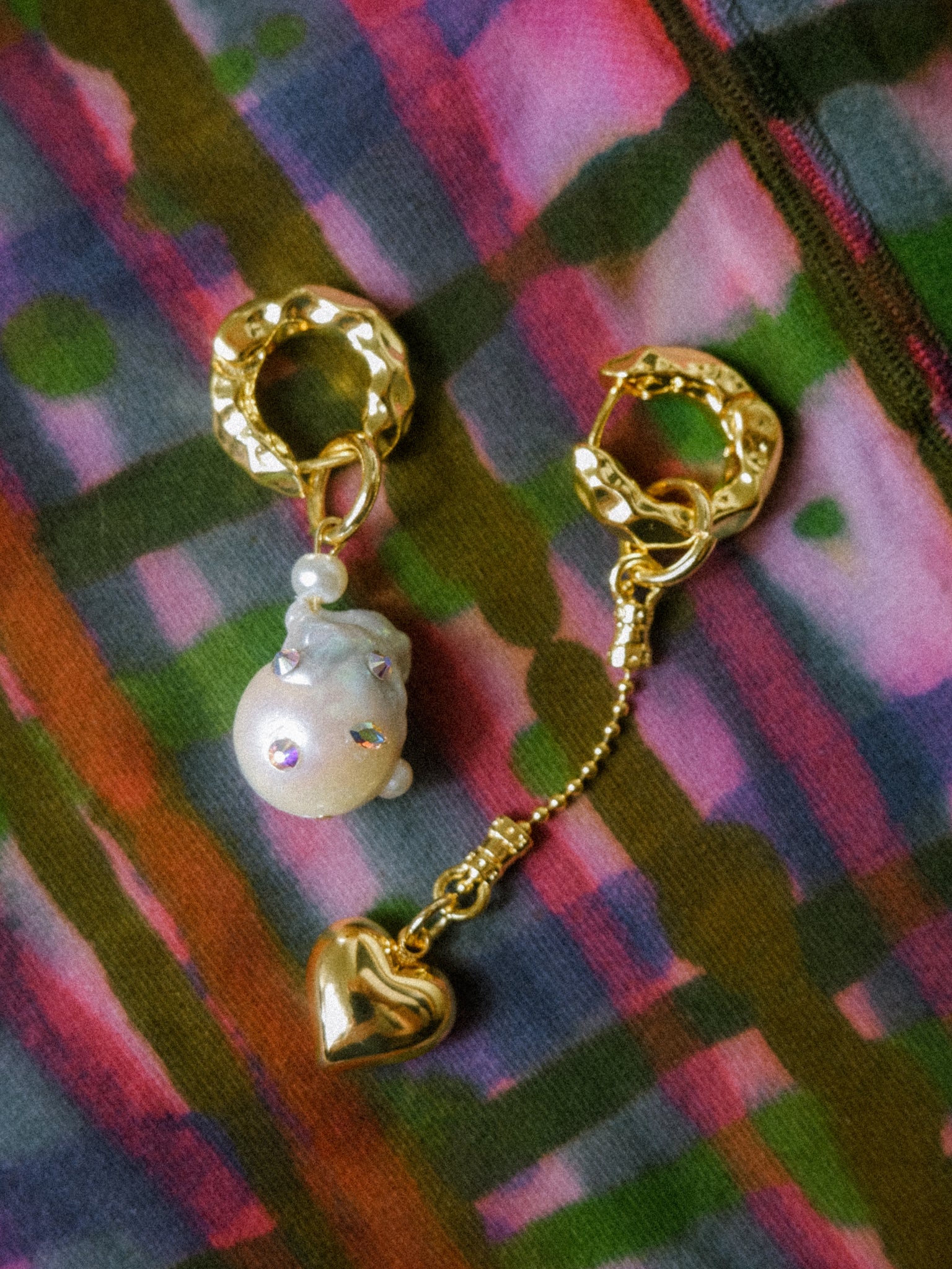 Asymmetrical Gold + Pearl Earrings