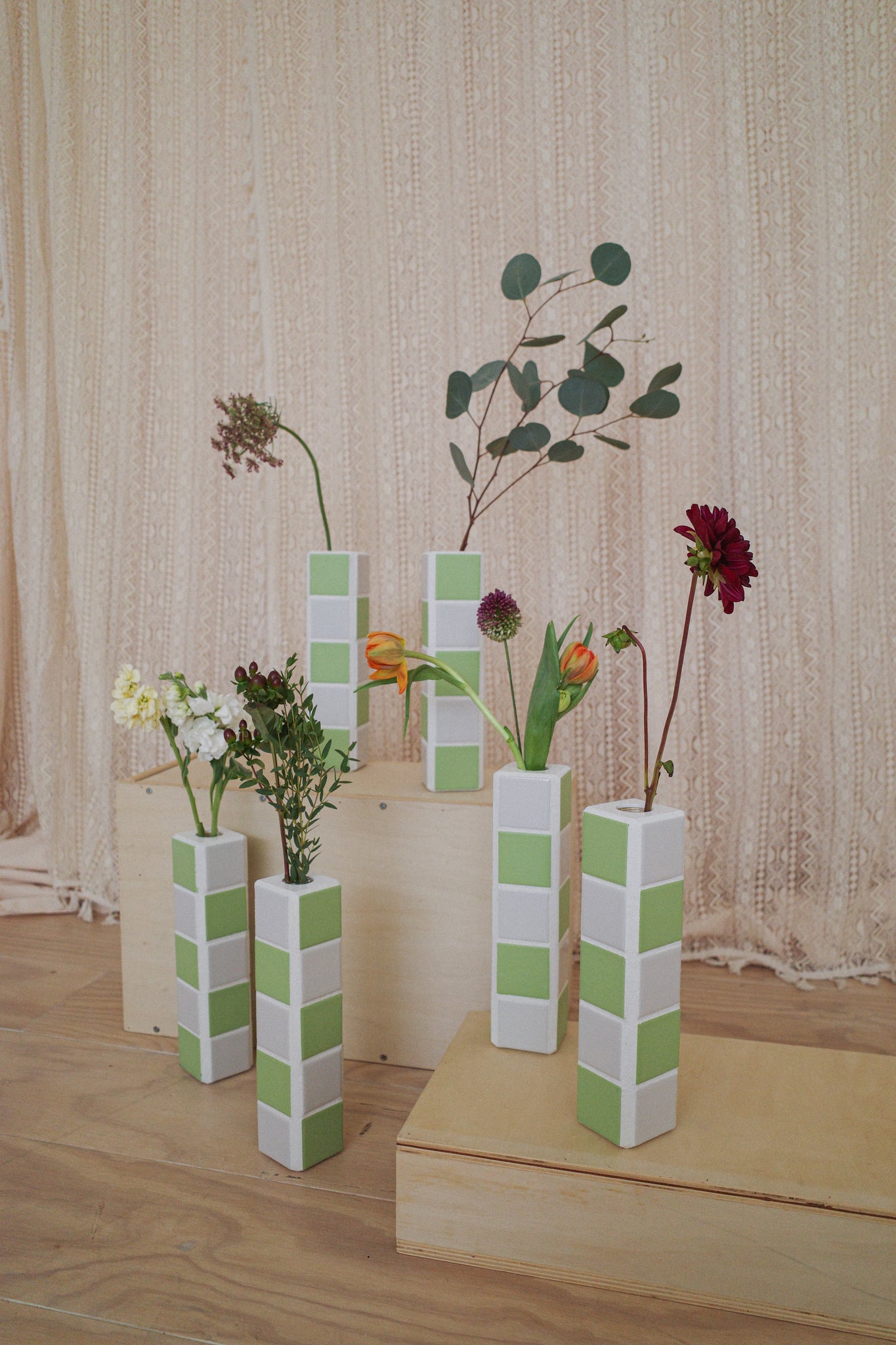 Green Check Tiled Vase