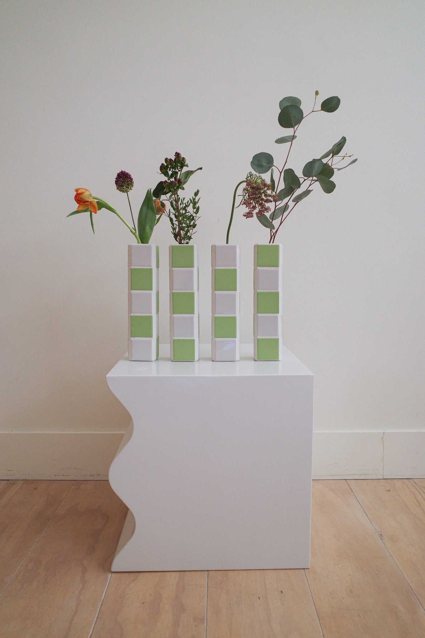 Green Check Tiled Vase