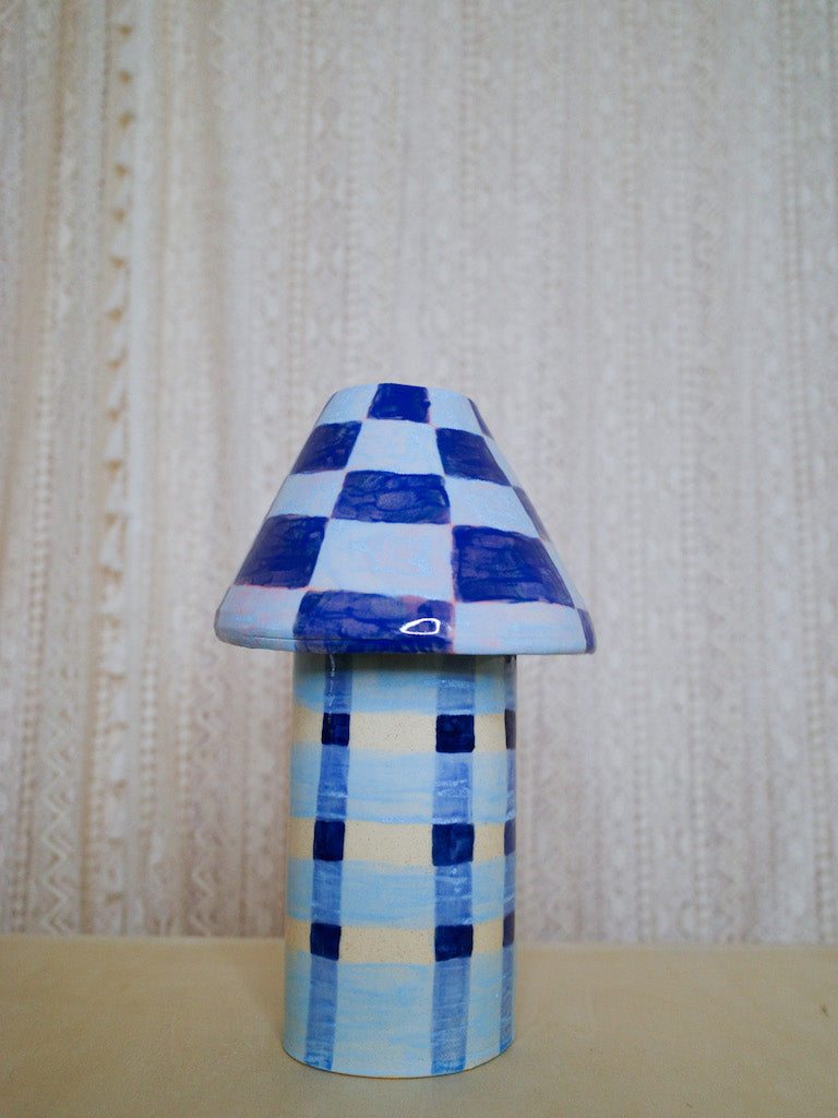 Blue Check Ceramic Lamp