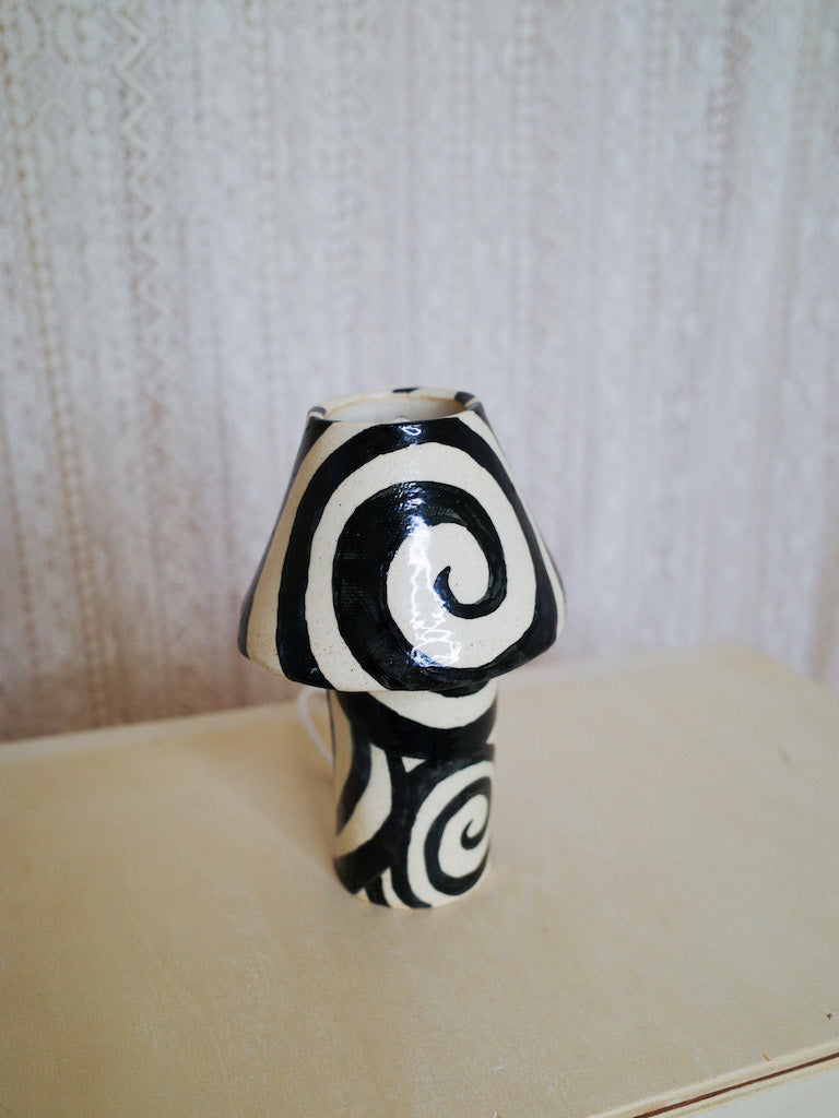Black + White Swirl Ceramic Lamp