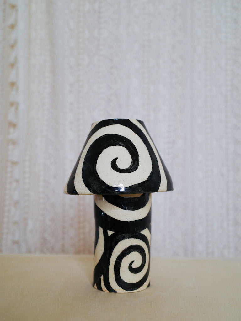 Black + White Swirl Ceramic Lamp