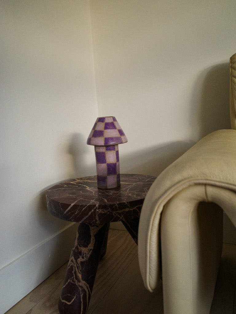 Purple Check Ceramic Lamp